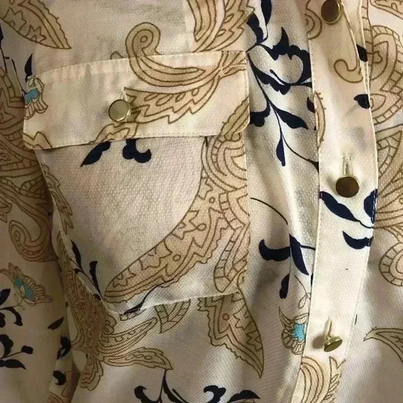 Coldwater Creek Ladies Creme Paisley Button up Blouse XS 4-6. Tab Sleeves L/S - Picture 4 of 5